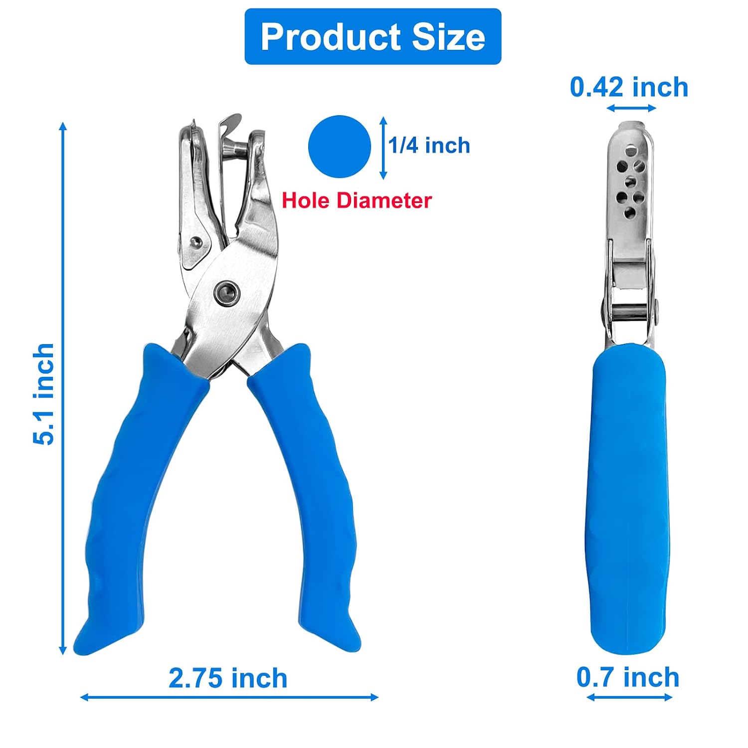 Single Hole Punch 1/4 Paper Hole Puncher for Crafts. One Hole Puncher with Blue Soft Grip Handle for Kids and Adults. Handheld Circle Punch for Paper Crafts in Home. Office. Classroom - Image 2