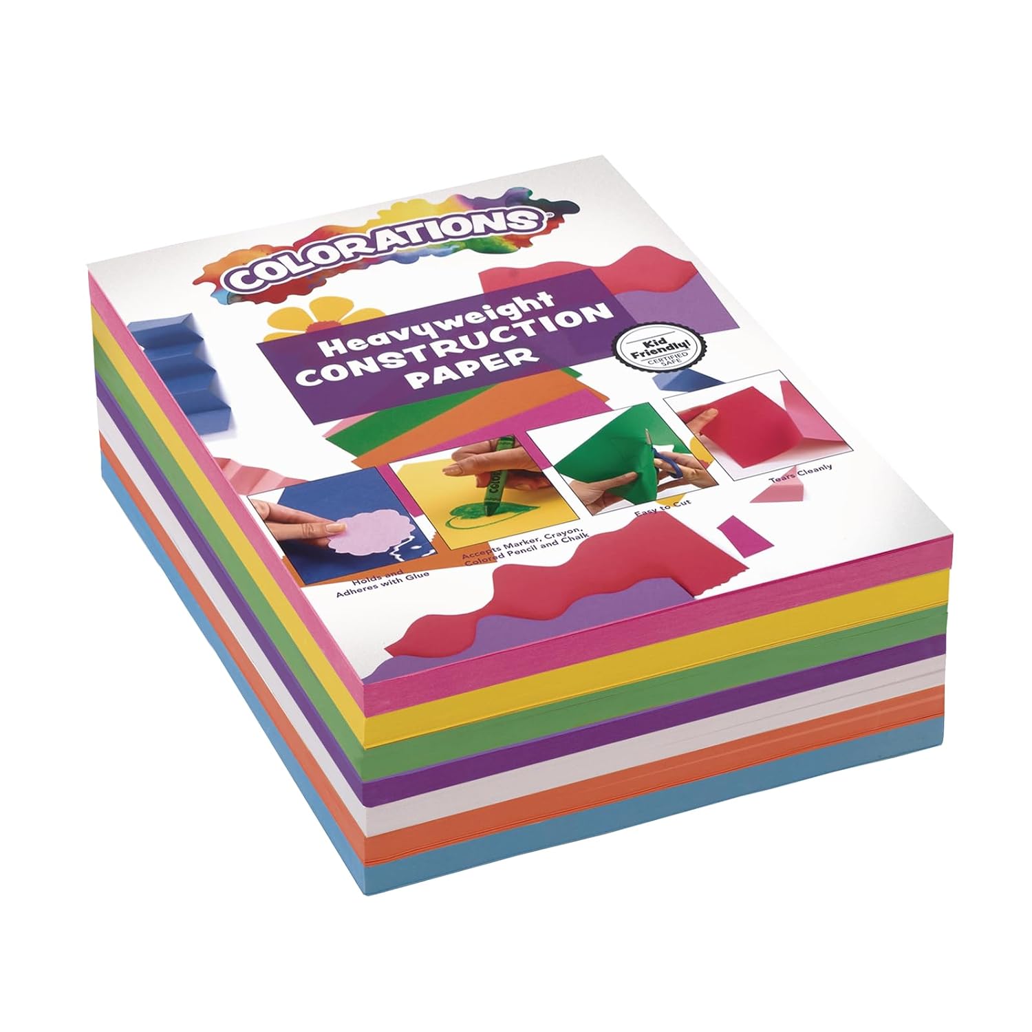 Colorations Construction Paper for Kids - 7 Bright Colors - 600 Bulk Sheets of 9X12 - Assorted Pack of Heavy-Duty Craft Paper. Bulk School Supplies